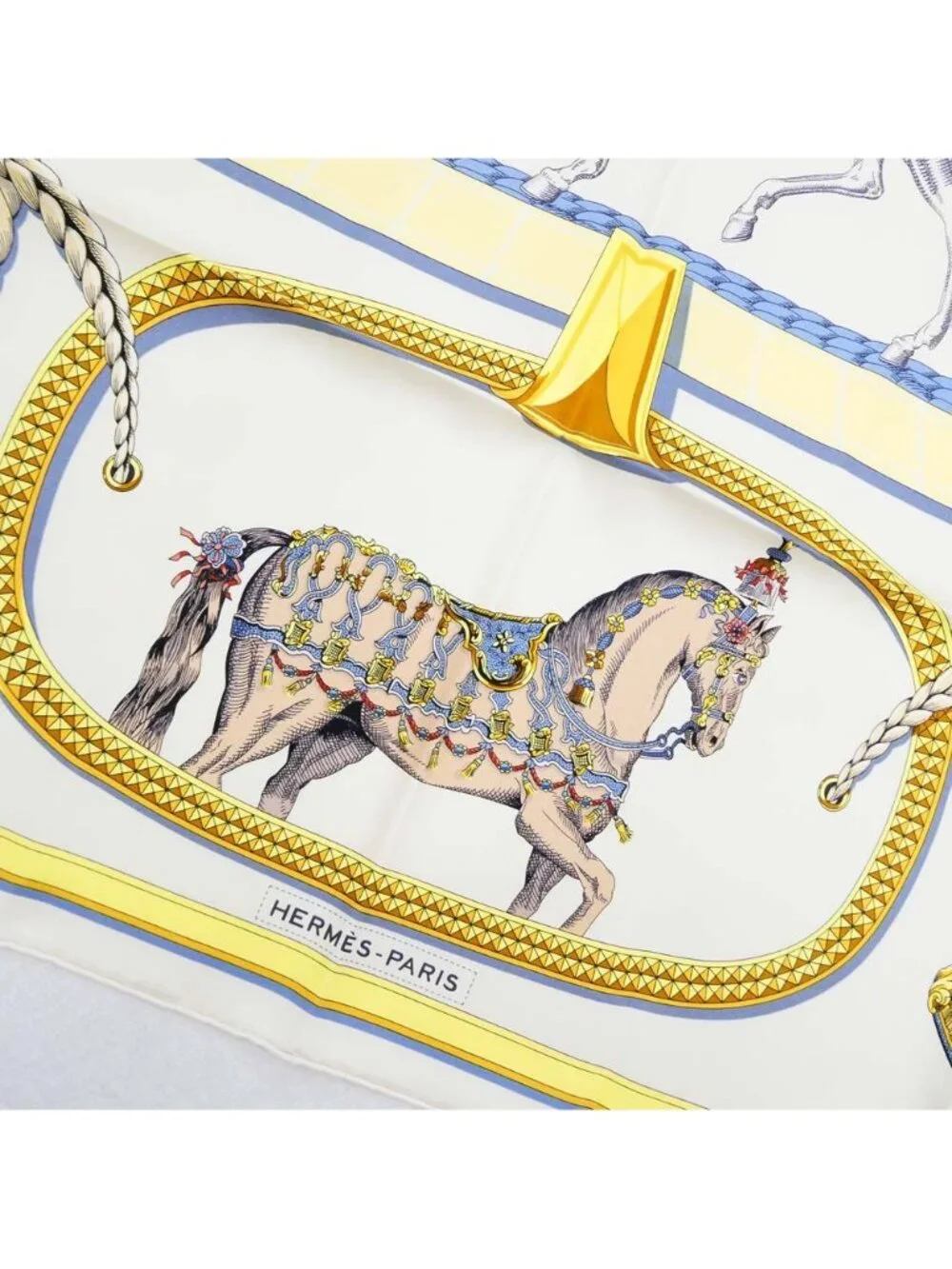 Hermes Carre 90 Grand Apala Cream Gold Multicolor Silk Scarf